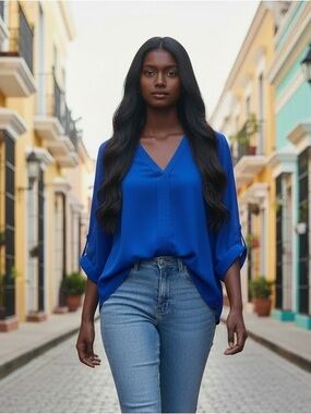 Dizzy Lizzy Royal Blue V-Neck Blouse l